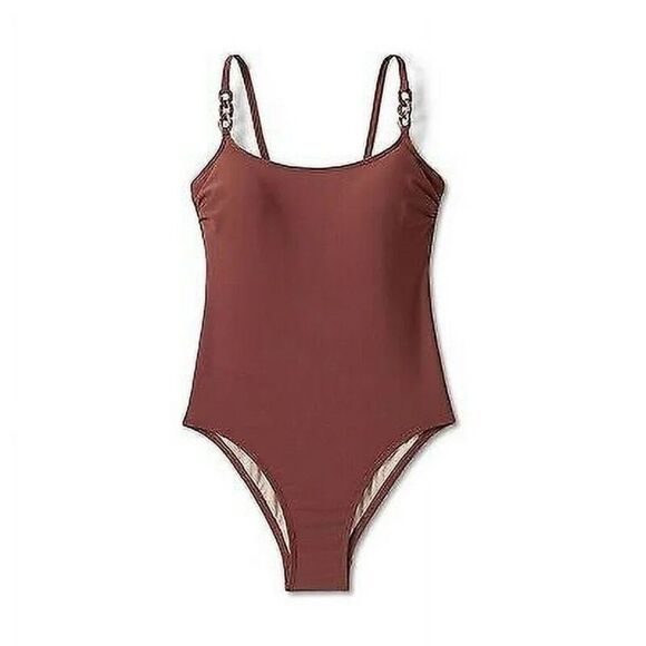 New Womens Kona Sol Brown Chain Link Medium Coverage One Piece Swimsuit - Sz M - Picture 2 of 4